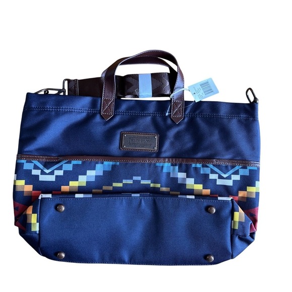 Pendleton Carico Lake Tote Bag Southwestern Pattern Navy Blue Travel Tote‎ - Picture 1 of 10
